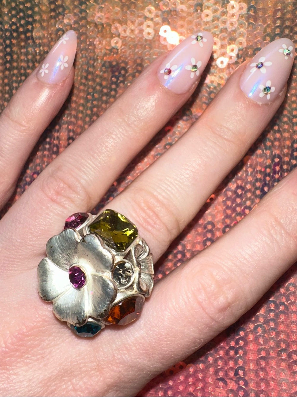 Express • Colorful Floral Rhinestone Cluster Stretch Ring - Picture 10 of 17